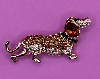 Rhinestone Dachshund Brooch: Sausage Dog Pin