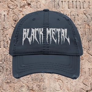 Black Metal Dad Hat: Distressed Cotton Twill, Adjustable Vintage Cap, Edgy Gift for Rock Fans, Perfect for Music Festivals & Casual Wear
