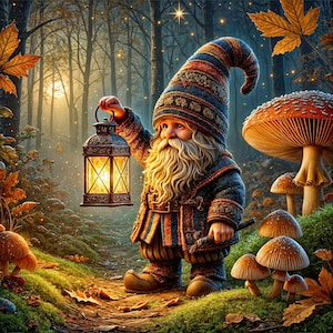 Autumn Gnome Postcard Set – 10 Magical Printable Cards for Fal　　　　　　　　　　　　　　　　　　　　秋の小人ポストカード10枚セット – 魔法のような幻想アート集