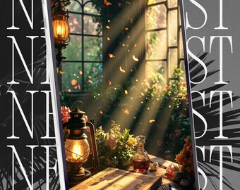 Fantasy Phone Wallpapers: Enchanted Lantern, Stained Glass (Digital Download Set of 8 JPGs)