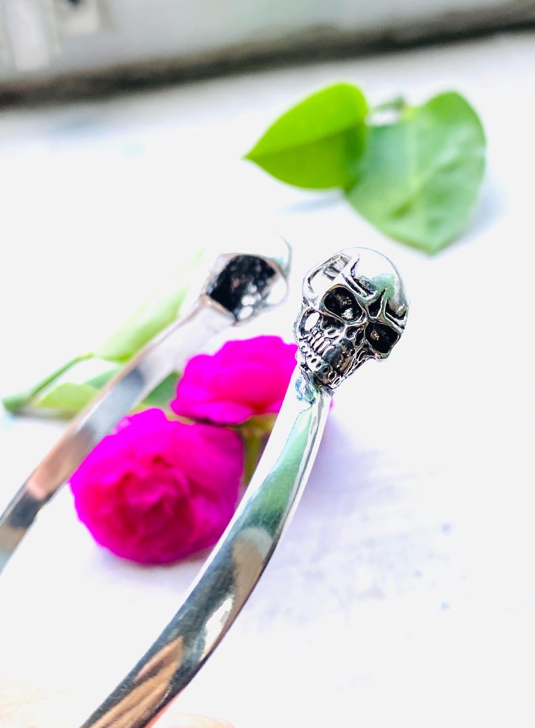 Sterling Silver Skull Bangle – Gothic Punk Bracelet for Men & Women ...
