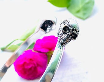 Sterling Silver Skull Bangle – Handmade Gothic Cuff Bracelet