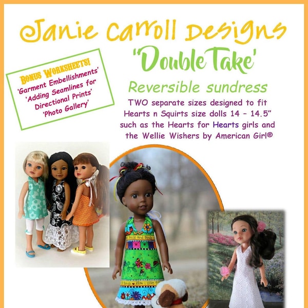 Double Take Reversible Sundress Pattern Hearts n Squirts for 14" dolls such as the Wellington Boot Girl and the Hearts for Hearts dolls