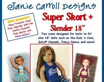 Super Skort Plus Pattern for Slender 18" doll such as the Kidz n Cats and the Gotz Hannah