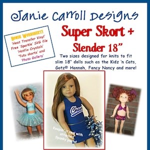 Super Skort Plus Pattern for Slender 18&quot; doll such as the Kidz n Cats and the Gotz Hannah