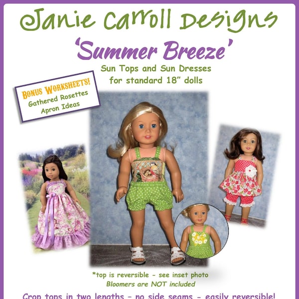 Summer Breeze Sun Tops and Sun Dresses Pattern for 18" doll such as the American favorite