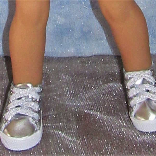 Silver metallic Cheer Style Shoes for 18" doll such as the American favorite or Gotz brand Hannah