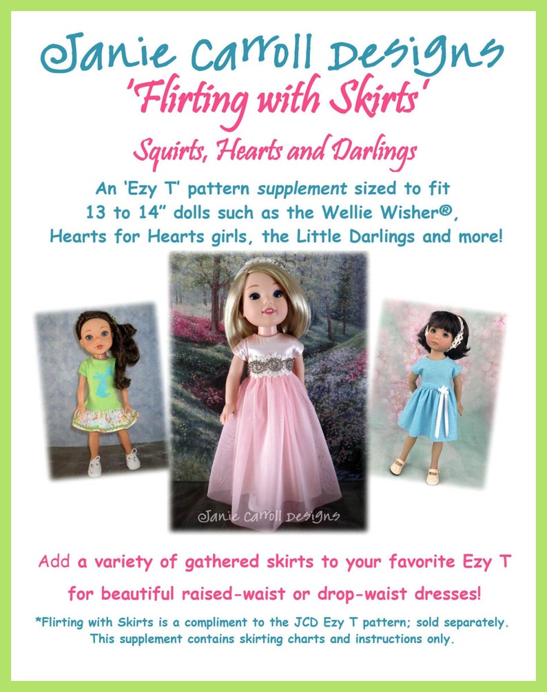 Flirting with Skirts Ezy T supplement for 13 to 14 1/2 dolls such as the Wellington Boot Girl, Hearts for Hearts doll and Little Darlings image 1