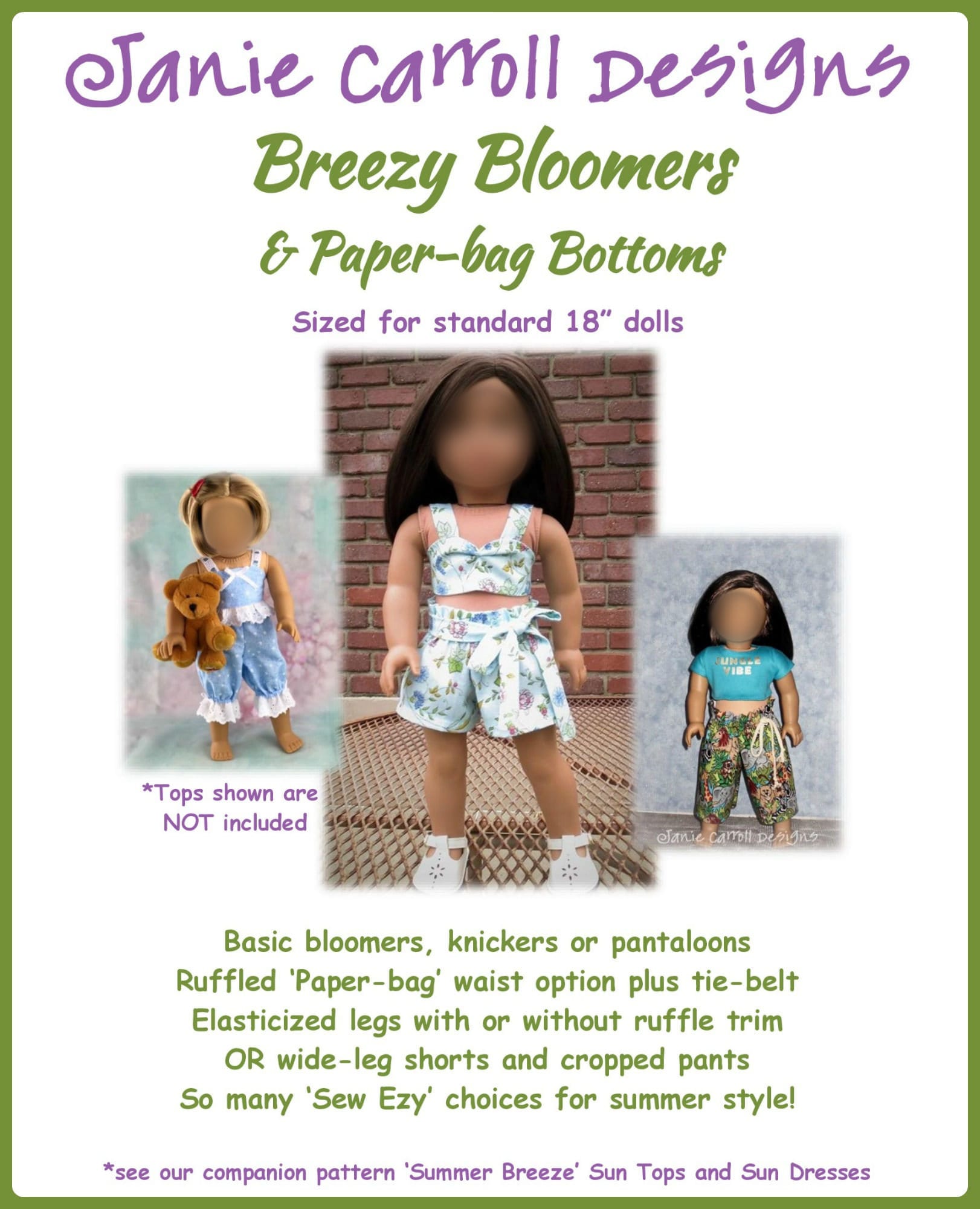 Breezy Bloomers and Paper bag Bottoms Pattern for 18 Doll Such as the American Favorite Etsy