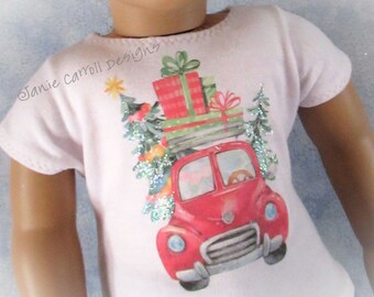 Christmas Truck with glitter T shirt for 18" doll such as the American favorite