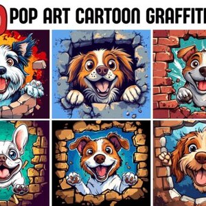 Pop Art Cartoon Graphite Dogs Kubek Podkładka pod mysz Cyfrowe pobieranie PNG Tumbler Wrap Obraz