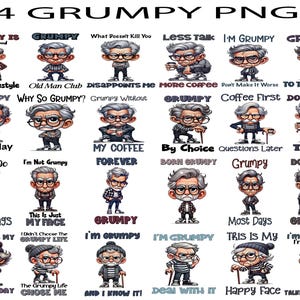 24 Grumpy Old Man PNGs, Funny Senior Citizen Clipart, Sarcastic Grandpa Graphics, Grumpy Saying, Digital Download, Cartoon Character Bundle.