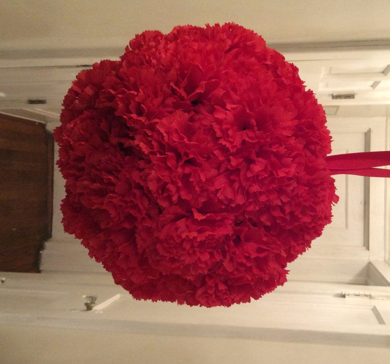 Red Carination Kissing Ball, Carination Pomander Ball, Red Wedding Pomander Ball, Red Holiday Kissing Ball, Red Pomander Ball image 2