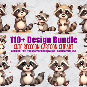 Cute Raccoon Clipart Illustration Cartoon PNG Bundle Printable Nursery Animal Digital Download Image Pack Commercial Use C045
