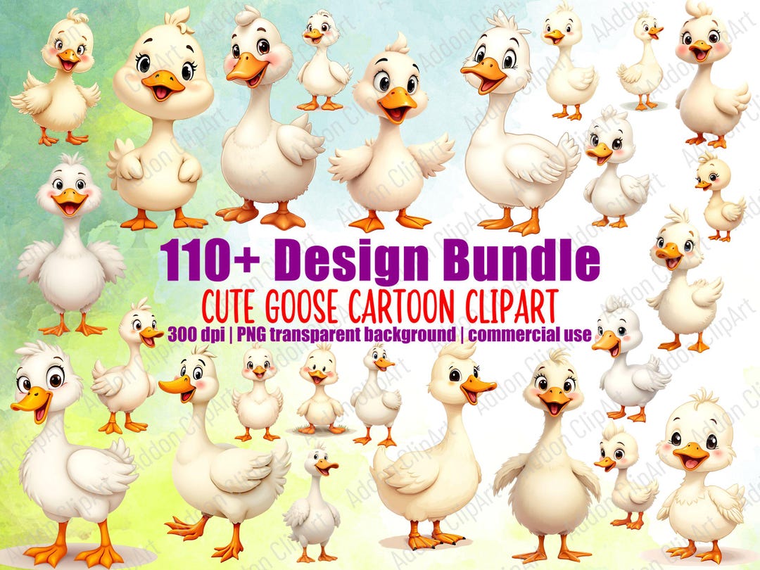 Cute Goose Watercolor Clipart Illustration Cartoon PNG Bundle Printable ...