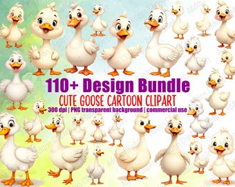 Cute Goose Watercolor Clipart Illustration Cartoon PNG Bundle Printable Nursery Animal Digital Download Image Pack Commercial Use C030