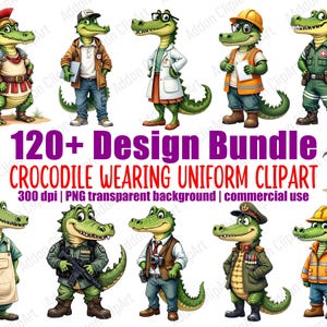Crocodile wearing work uniform PNG Bundle Printable Career Profession Animal Clipart Digital Download D009