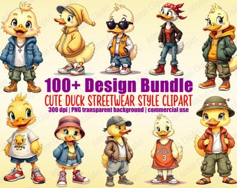 Pacote de imagens PNG de patos usando roupas streetwear (estilo hip-hop) para download digital (C137)