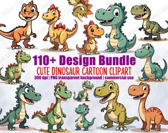 Lindo dinosaurio guardería clipart ilustración dibujos animados PNG paquete imprimible animal descarga digital paquete de imágenes uso comercial C054