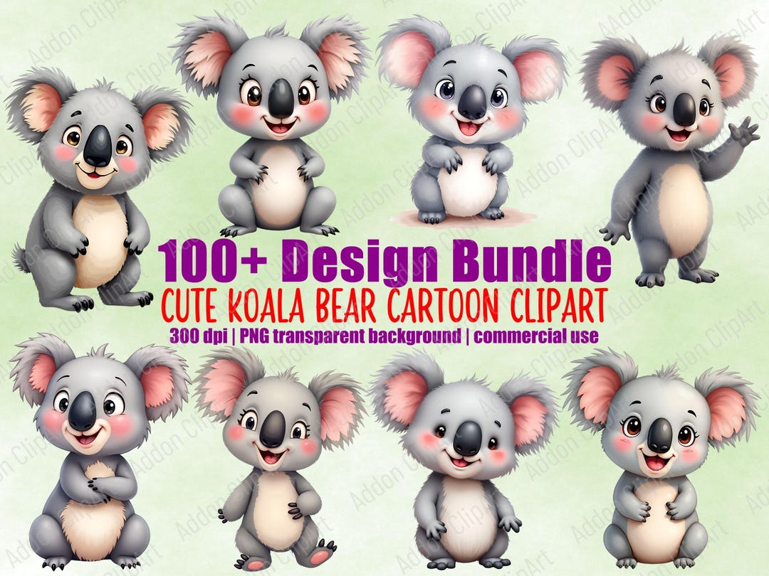 Cute Koala Bear Cartoon Clipart Bundle Illustration PNG Images Baby ...