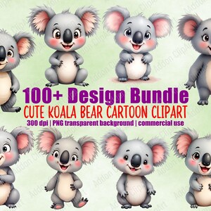 Cute Koala Bear Cartoon Clipart Bundle Illustration PNG Images Baby Animal Digital Download Kawaii Nursery Clipart Commercial Use C075