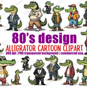 Alligator Illustration Cartoon Style PNG Clipart Bundle, Printable Animal Clipart Digital Download Pack C001