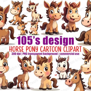 Cute Horse Clipart Illustration Cartoon Style PNG Pony Bundle Clipart Printable Animal Clipart Digital Download Pack C010