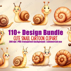 Cute Snail Watercolor Clipart Illustration Cartoon PNG Bundle Printable Nursery Animal Digital Download Image Pack Commercial Use C044