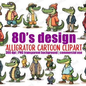 Crocodile Illustration Cartoon Style PNG Clipart Bundle, Printable Animal Clipart Digital Download Pack C002