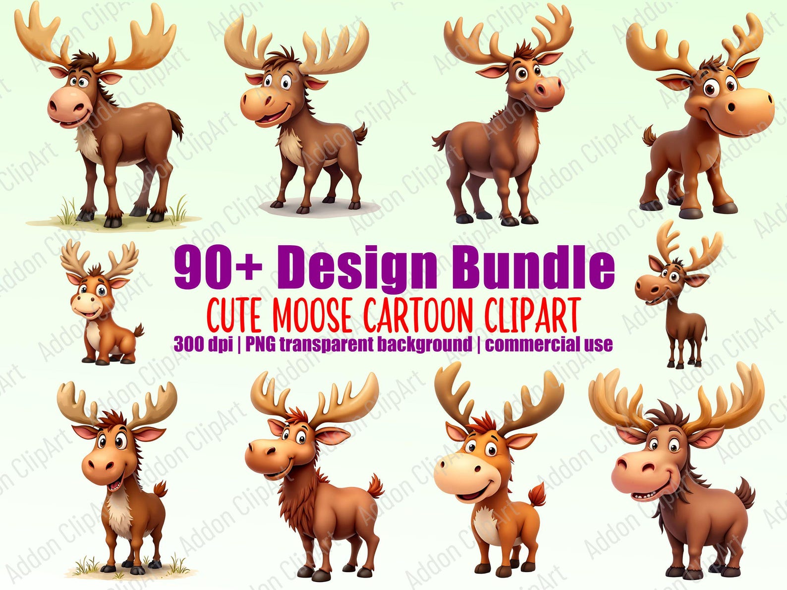 Cute Moose Clipart Illustration Mouse Cartoon PNG Bundle Printable ...