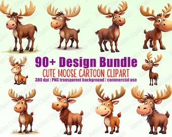 Cute Moose Clipart Illustration Mouse Cartoon PNG Bundle Printable Nursery Animal Digital Download Image Pack Commercial Use C042