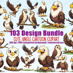 Cute Eagle Clipart Illustration Cartoon Style PNG Bundle Printable Nursery Animal Clipart Digital Download Image Pack Commercial Use C017