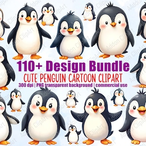 Cute Penguin Watercolor Clipart Illustration Cartoon PNG Bundle Printable Nursery Animal Digital Download Image Pack Commercial Use C048