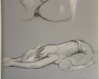 Yoga Stretch, Two Views on Blue Paper