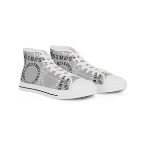 SIRR™ Classic High-Top, Men&#39;s Light Grey Tennis Shoe, TheeRoyalJester™ Original Creation, Black & White Circle Logo Design (Style MSA5)