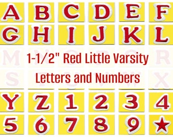 1-1/2" Red Little Varsity Letters, Numbers and Stars for Personalizing Wearable Crafts