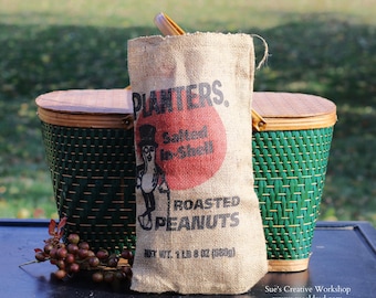 Planters Peanuts Burlap Sack | Vintage 1960s 1970s | Advertising Collectible Decor