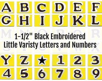 1-1/2" Black Iron-On Embroidered Little Varsity Letters, Numbers and Stars for Personalizing Wearable Crafts
