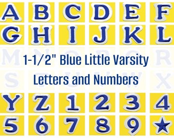 1-1/2" Blue Little Varsity Letters, Numbers and Stars for Personalizing Wearable Crafts