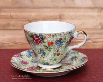 Vintage Floral Chintz Lefton Hand Painted Teacup