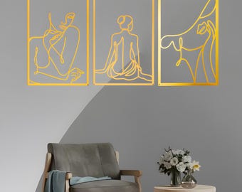Gold Abstract Woman Silhouette Line Art: Modern Minimalist Home Decor