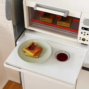 Oszczędzający miejsce stojak na kuchenkę mikrofalową/piekarnik z wysuwaną szufladą, półkami do przechowywania i stołem roboczym — idealny organizer kuchenny ułatwiający przygotowywanie posiłków