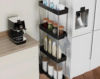 Carrello Portaoggetti 4 Ripiani In Metallo Con Ruote E Freni Per Cucina Bagno Ufficio