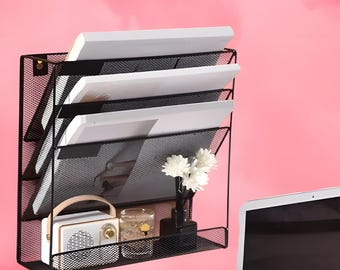 Wall Mounted File Holder: 3-Tier Metal Document Organizer