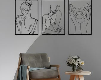 Minimalist Woman Face Line Art: Black Frame Abstract Wall Decor