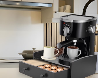 Black Wood Coffee Machine Drawer Organizer, Pod Storage Stand