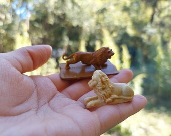 Two Tiny Plastic Lions Miniature Figurines for Crafting or Shadowbox Lion