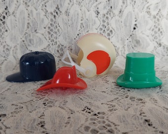 Lot of 4 Plastic Hats Decoration or Cake Toppers Made in Hong Kong Vintage Craft Supplies