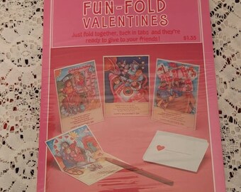 Vintage Hallmark Fun Fold Valentines Pack of 20 for Classroom Exchange Crafting or Collecting Valentine's Day