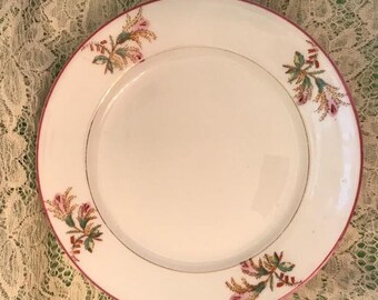 Lot of 5 Antique or Old Vintage Moss Rose Plates Pink Trim 7 1/4 inches across